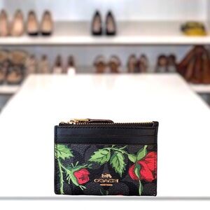 New Coach Signature Graphite Red Multi ID Skinny Cardholder